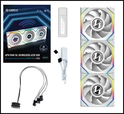 Lian Li UNI FAN SL Wireless LCD 120 Single White Fan (12SLLCD1W1W) - 1x 120mm fans, 1.6" LCD Display 45 SL pk 01