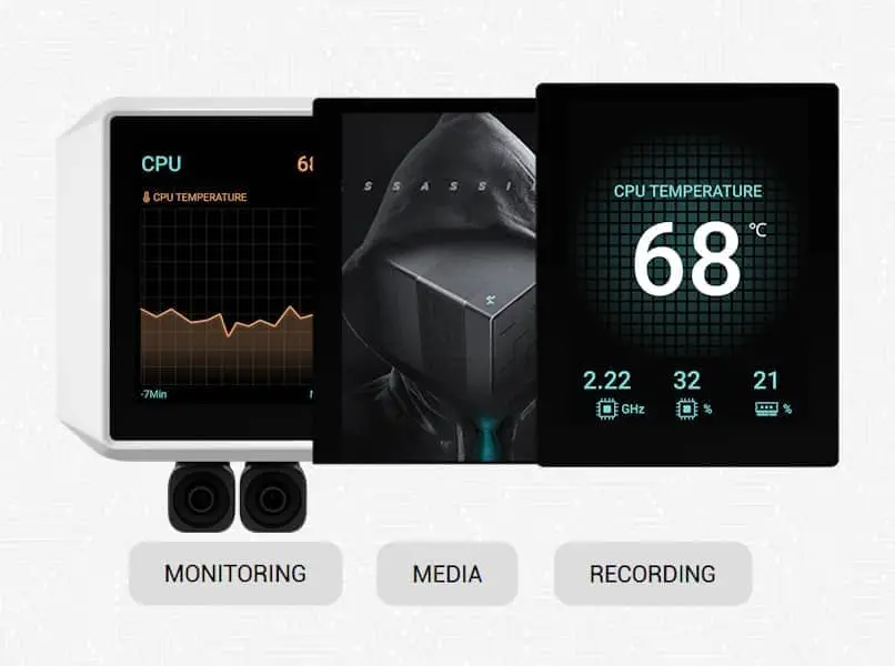 DeepCool MYSTIQUE 360 WH ARGB AIO Liquid CPU Cooler - White, 360mm Radiator, 5th Gen Pump 3400RPM AIO 2.8" 640x480 TFT LCD Screen, Anti-Leak Tech, FD12 ARGB WH Fans 33 WH 03 1 mb