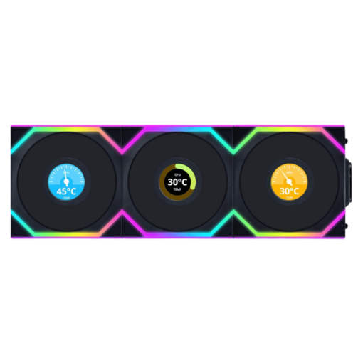 Lian Li UNI FAN SL Wireless LCD 120 Reverse Blade Triple Black Fan (12RSLLCD1W3B) - 3x 120mm fans, 1.6" LCD Display, 2.4 GHz Wireless Signal for RGB & Fan Control