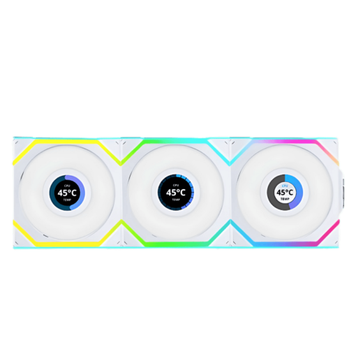 Lian Li UNI FAN SL Wireless LCD 120 Reverse Blade Triple White Fan (12RSLLCD1W3W) - 3x 120mm fans, 1.6" LCD Display, 2.4 GHz Wireless Signal for RGB & Fan Control