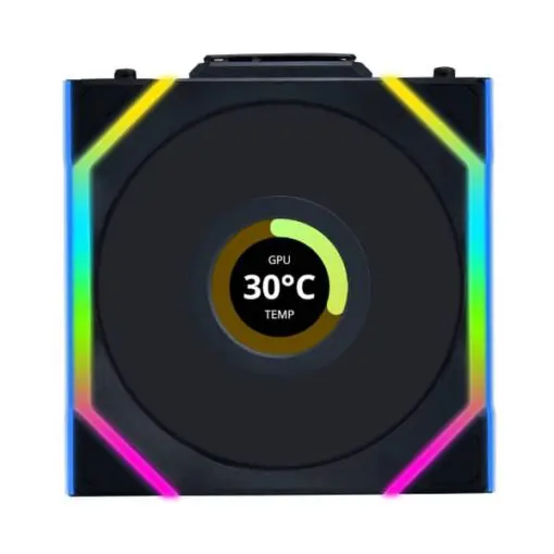Lian Li UNI FAN SL Wireless LCD 120 Reverse Blade Triple Black Fan (12RSLLCD1W3B) - 3x 120mm fans, 1.6" LCD Display, 2.4 GHz Wireless Signal for RGB & Fan Control
