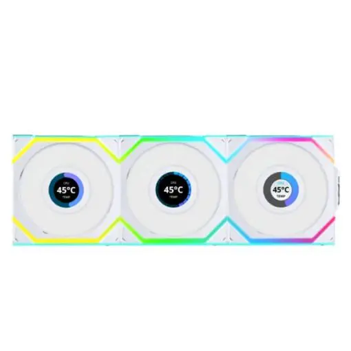 Lian Li UNI FAN SL Wireless LCD 120 Reverse Blade Triple White Fan (12RSLLCD1W3W) - 3x 120mm fans, 1.6" LCD Display, 2.4 GHz Wireless Signal for RGB & Fan Control