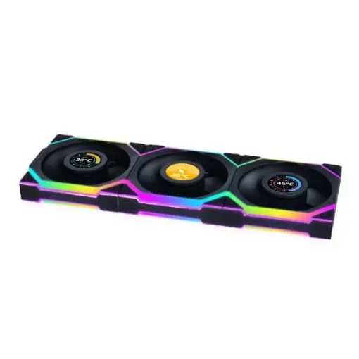 Lian Li UNI FAN SL Wireless LCD 120 Reverse Blade Triple Black Fan (12RSLLCD1W3B) - 3x 120mm fans, 1.6" LCD Display, 2.4 GHz Wireless Signal for RGB & Fan Control