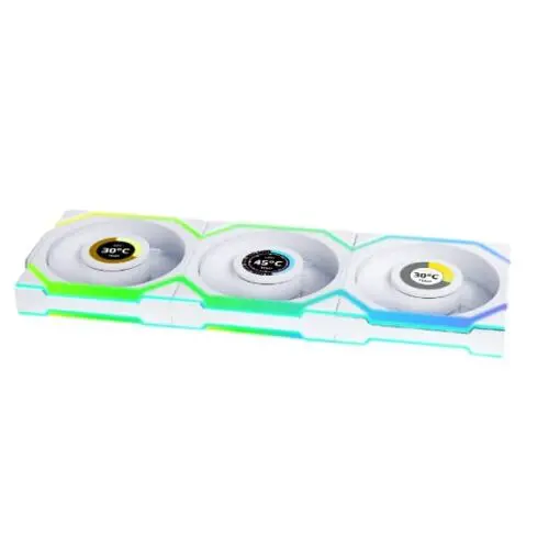 Lian Li UNI FAN SL Wireless LCD 120 Reverse Blade Triple White Fan (12RSLLCD1W3W) - 3x 120mm fans, 1.6" LCD Display, 2.4 GHz Wireless Signal for RGB & Fan Control
