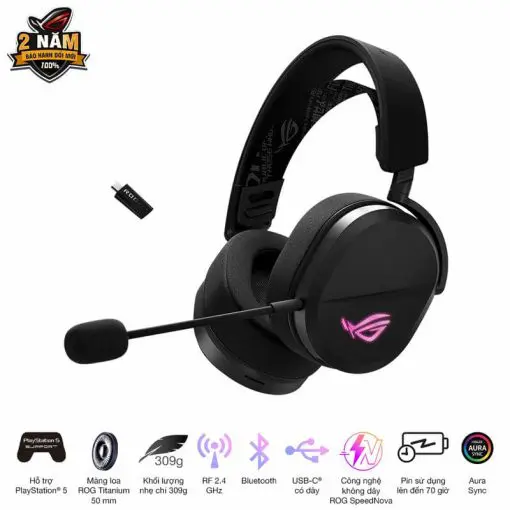 ASUS ROG Pelta Black Wireless Gaming Headset - Tri-mode connectivity, AuraSync, 309g, 50mm Titanium Drivers
