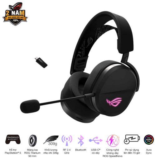 ASUS ROG Pelta Black Wireless Gaming Headset - Tri-mode connectivity, AuraSync, 309g, 50mm Titanium Drivers