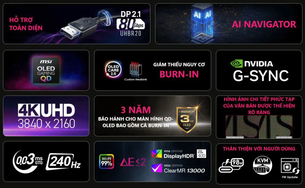 MSI MPG 322URX QD-OLED Gaming Monitor - 31.5 inch, 16:9 UHD (3840x2160) 240Hz 0.03ms 20 feature