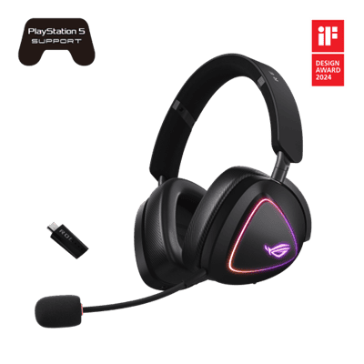 ASUS ROG Delta II Black Wireless Gaming - 50mm Titanium Drivers, Bluetooth + 2.4 GHz + 3.5 mm 12