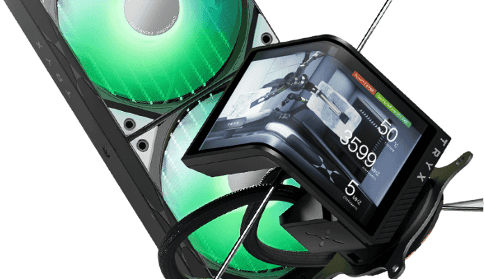 TRYX PANORAMA SE ARGB 360 BLACK AIO Liquid CPU Cooler - 6.5inch curved screen, 360mm radiator, Asetek Adela pump, 3x ARGB Gen2 Fans 26 1 5