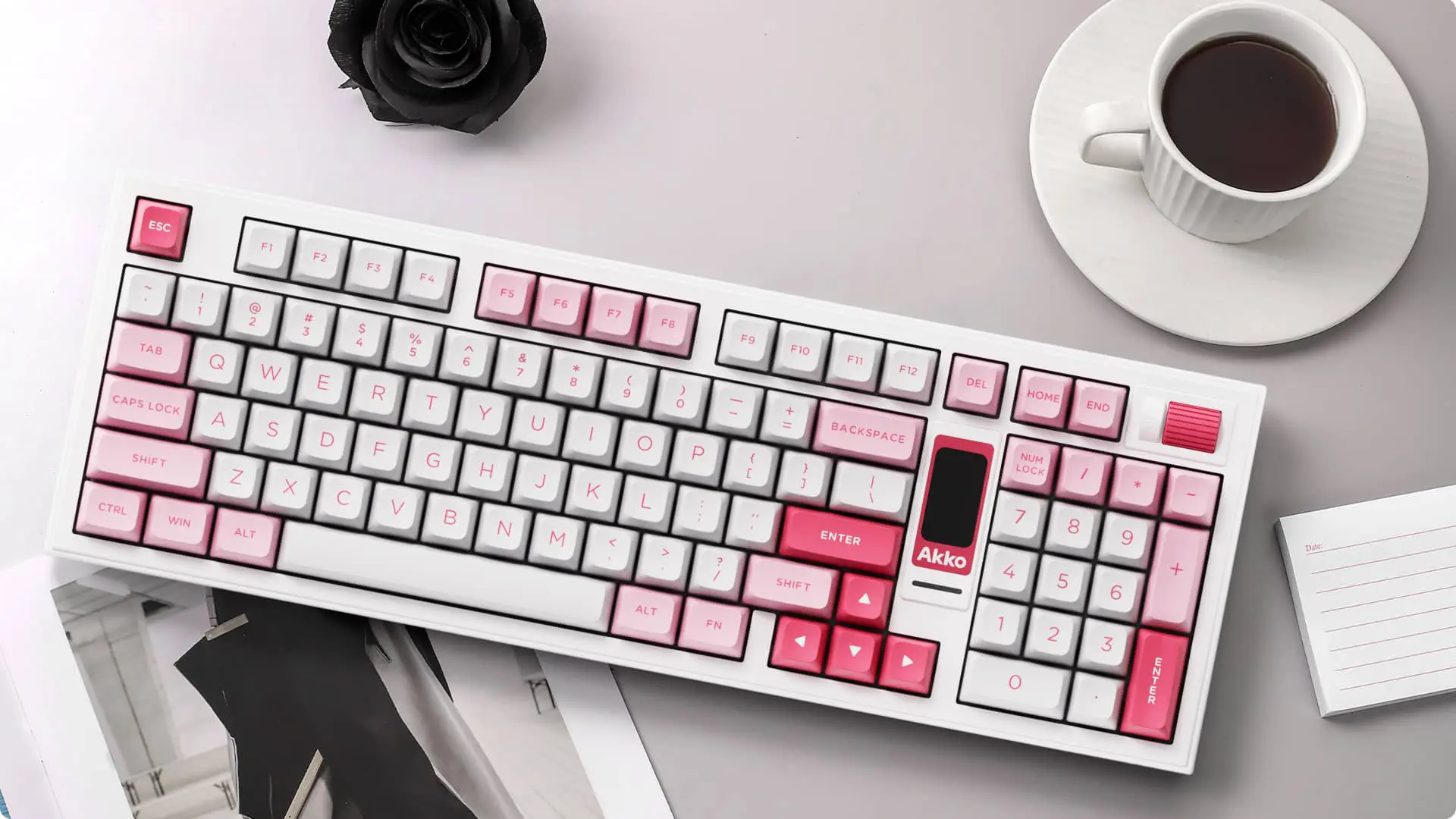 AKKO 5098B Prunus Lannesiana Keyboard - 98%, TFT LCD screen, Multi-modes, Gasket mount, PBT Dye-Sub Keycaps, Hotswap, 8000mAh 16 BlackGold 5098B XQ Q 1