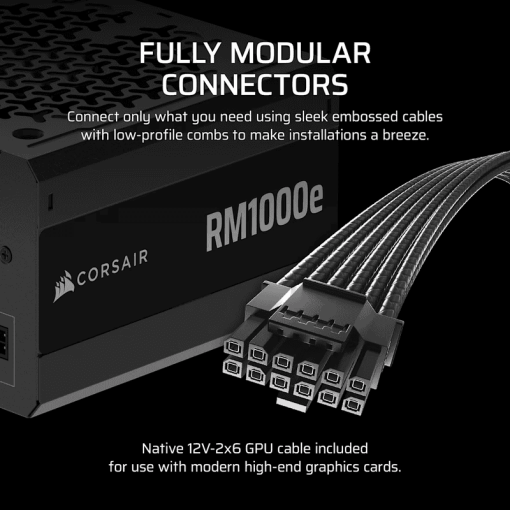 CORSAIR RMe Series RM1000e ATX 3.1 PCIe 5.1 (2025) Fully Modular PSU - 12V‑2×6 (GPU), 1000 Watt, 80 plus Gold, Low-Noise