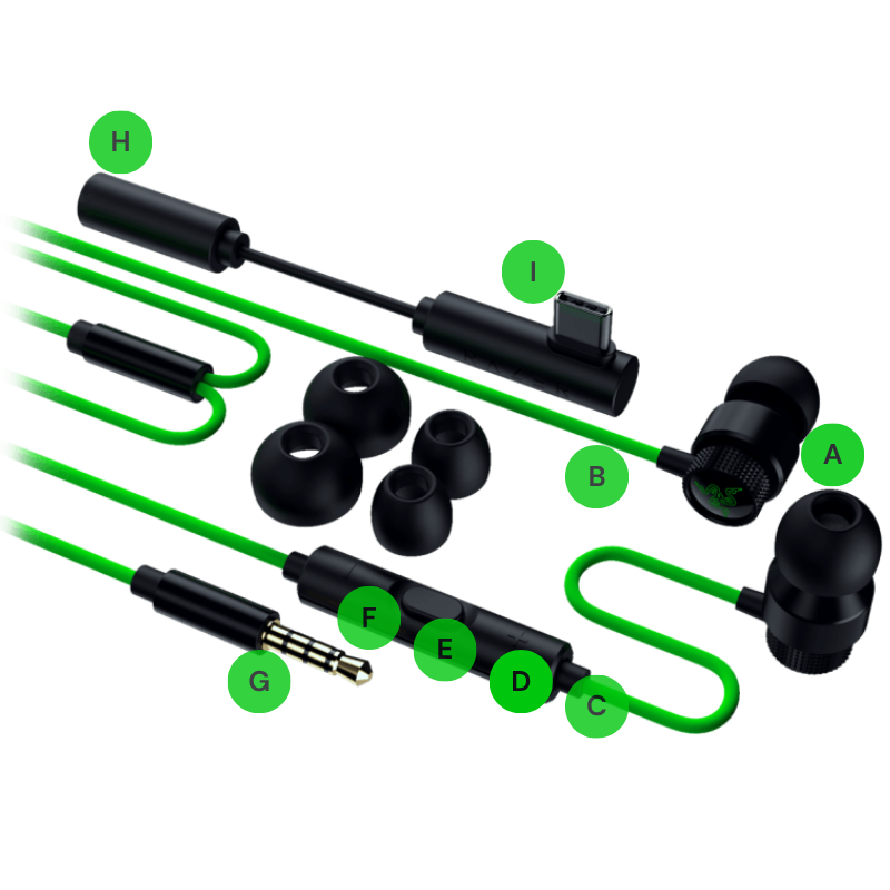 Razer Hammerhead V3 Wired Earbuds - Premium Sound THX 22 Device layout