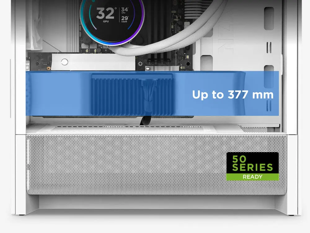 NZXT H3 Flow White MATX Airflow Case - All White, 1x F120Q (CV) Fan 23 H3 Full Size GPU Support