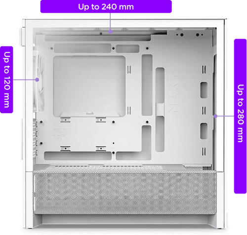 NZXT H3 Flow White MATX Airflow Case - All White, 1x F120Q (CV) Fan 25 H3 Radiator Ready