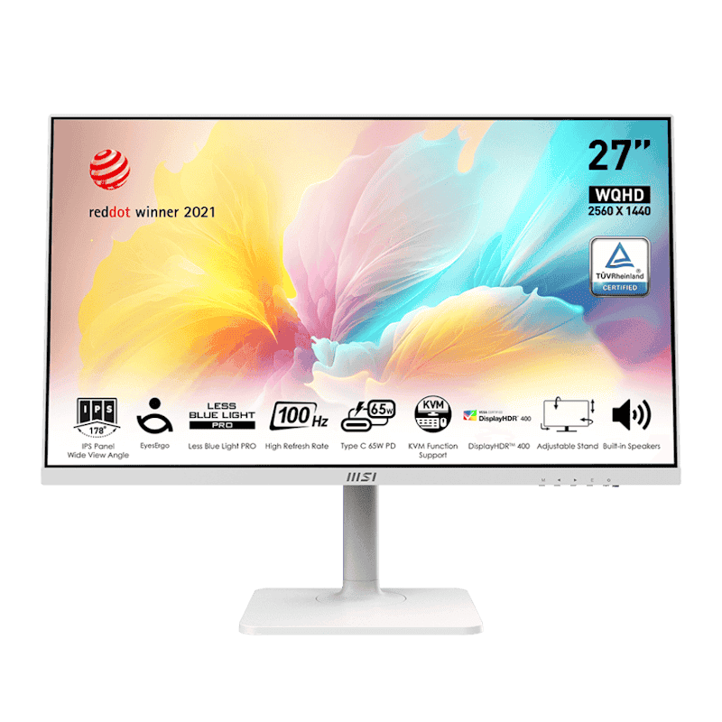 MSI Modern MD272QXPW Monitor - 27 inch, IPS16:9 WQHD (2560 x 1440) 100Hz 1ms (MPRT) 51 MSI Modern MD272QXPW pic 1