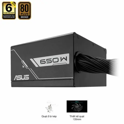 ASUS Prime 650B Black PSU - 650W Bronze, Dual Ball Fan Bearings, 135mm Fan Design