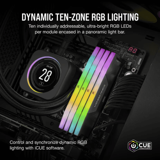 CORSAIR Vengeance RGB 96GB Memory Kit - Black, 96GB (2x48GB) DDR5, 5600MHz, CL40 DDR5 (CMH96GX5M2B5600C40)