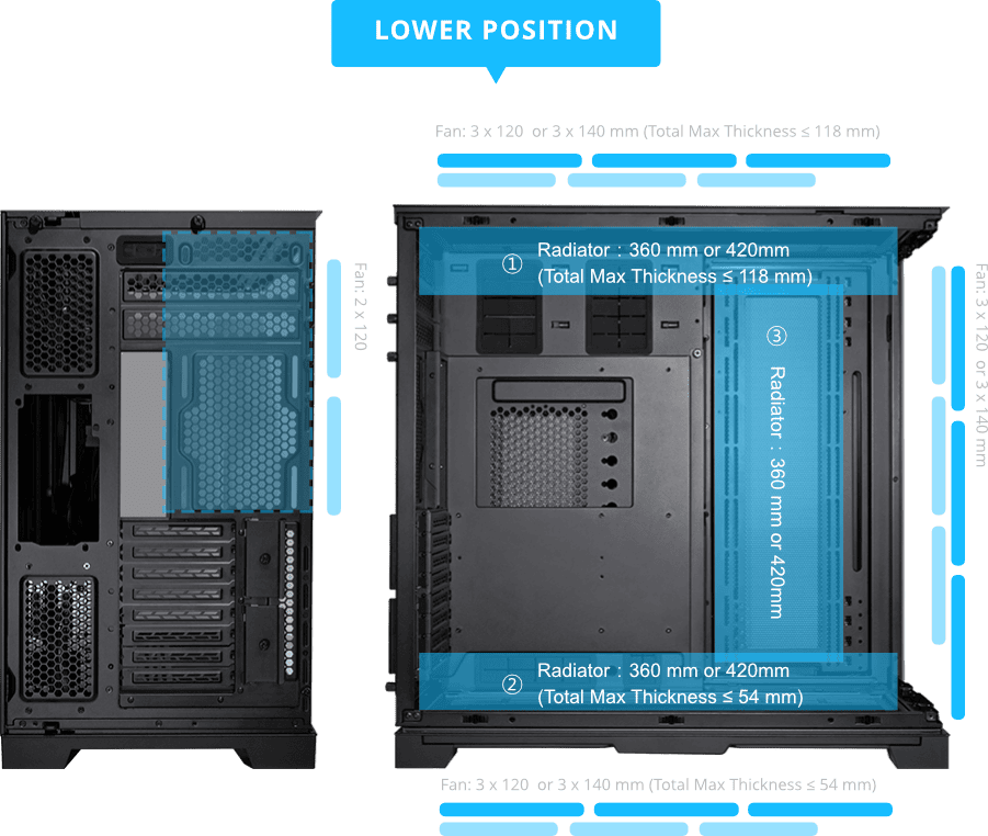 Lian Li O11 Dynamic EVO XL Black Tempered Glass ATX Mid Tower Case 36 O11D EVO XL LOWER POSITION