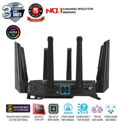 ASUS ROG Rapture GT-BE98 WiFi 7 Gaming Router - BE25000 Quad-band AiMesh, AURA RGB, 8x External antenna