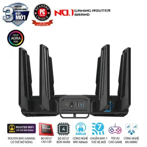 ASUS ROG Rapture GT-BE98 WiFi 7 Gaming Router - BE25000 Quad-band AiMesh, AURA RGB, 8x External antenna