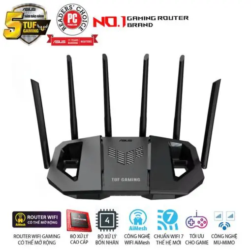 ASUS TUF Gaming BE6500 (TUF-BE6500) WiFi 7 Gaming Router - 688+5764 Mbps, 4x External antenna