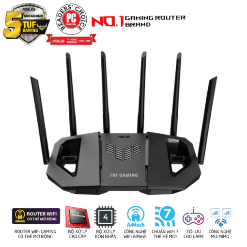 ASUS TUF Gaming BE6500 (TUF-BE6500) WiFi 7 Gaming Router - 688+5764 Mbps, 4x External antenna