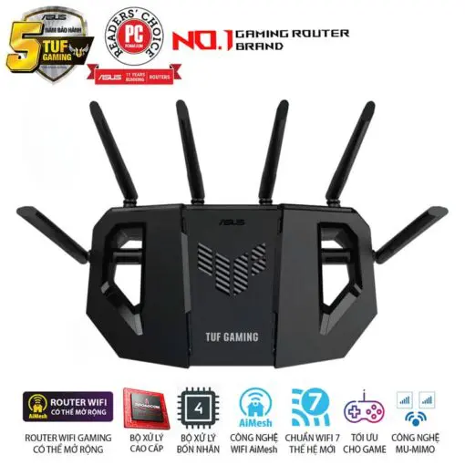 ASUS TUF Gaming BE6500 (TUF-BE6500) WiFi 7 Gaming Router - 688+5764 Mbps, 4x External antenna