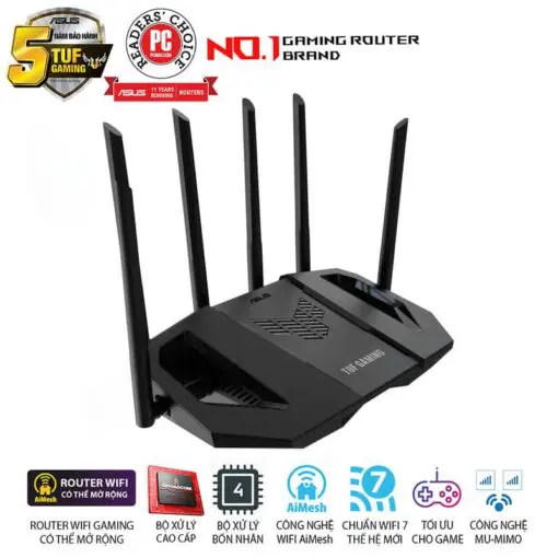 ASUS TUF Gaming BE6500 (TUF-BE6500) WiFi 7 Gaming Router - 688+5764 Mbps, 4x External antenna