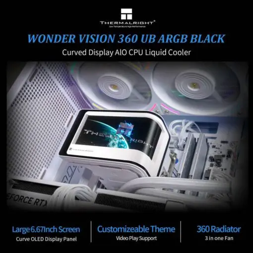 THERMALRIGHT Wonder Vision 360 UB ARGB White AIO Liquid CPU Cooler - 6.67'' Curved Screen 3D Effect, 2150RPM TL-UB36 Fans