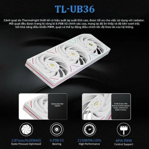 THERMALRIGHT Wonder Vision 360 UB ARGB White AIO Liquid CPU Cooler - 6.67'' Curved Screen 3D Effect, 2150RPM TL-UB36 Fans