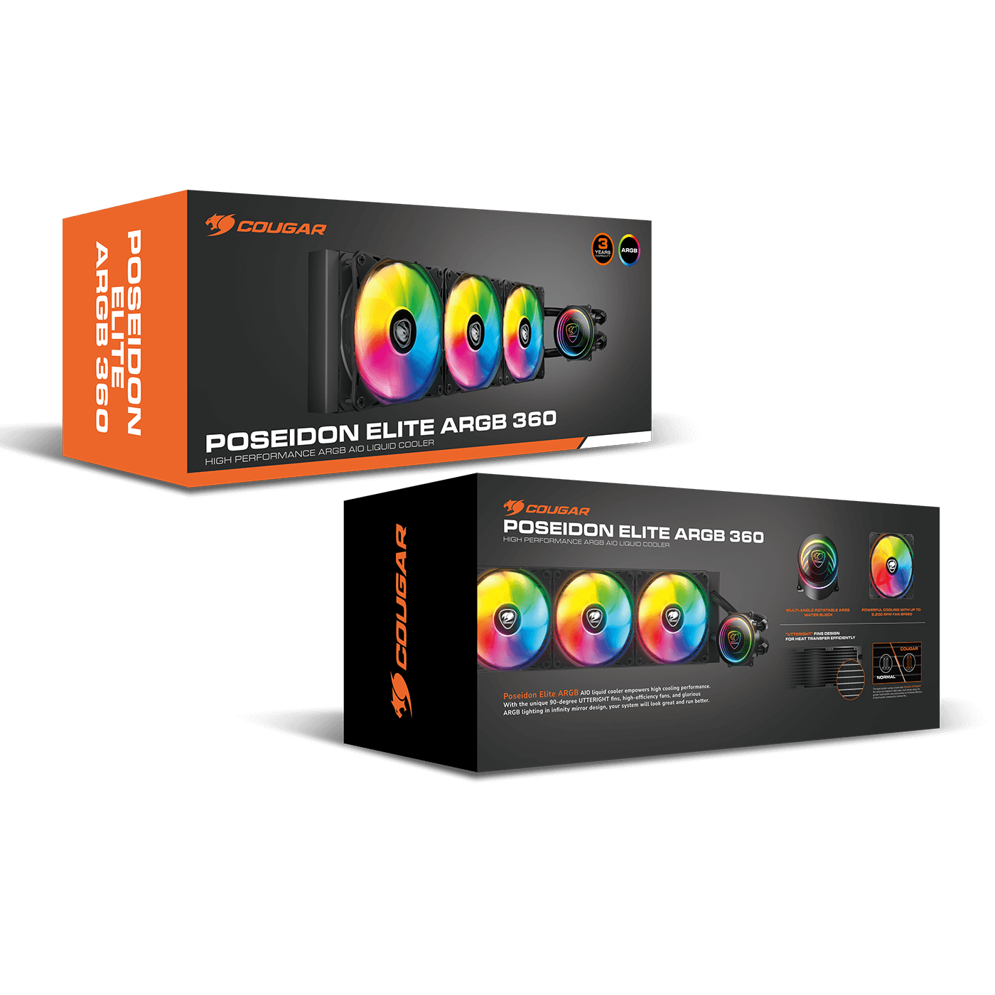 Cougar POSEIDON ELITE ARGB 360 AIO Liquid CPU Cooler - Black, 3x 120mm ARGB Fans 4 Cougar POSEIDON ELITE ARGB 360 AIO Liquid CPU Cooler - Black, 3x 120mm ARGB Fans