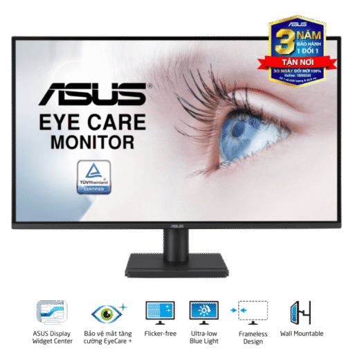 ASUS VA27AQ Eye Care Monitor - 27 inch, IPS QHD (2560 x 1440) Frameless, 75Hz, D-Sub (VGA) + DisplayPort + HDMI