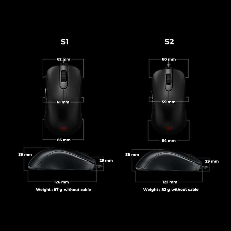 BenQ Zowie S Series eSports Gaming Mouse Size Comparison