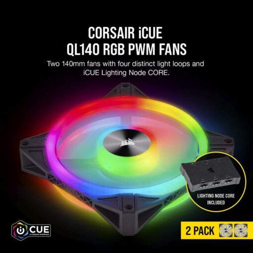 CORSAIR iCUE QL140 RGB Fan – Dual Fan Kit With Lightning Node CORE 2