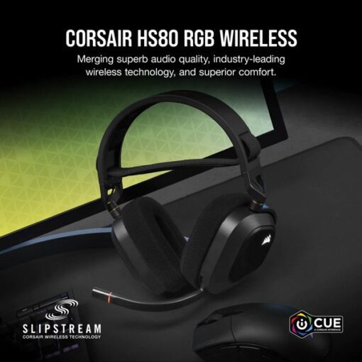 CORSAIR HS80 RGB WIRELESS Premium Gaming Headset Carbon Spatial Audio 2