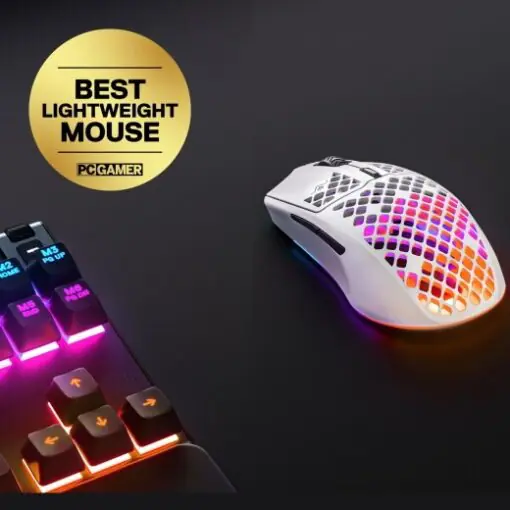 SteelSeries Aerox 3 Wireless Snow Ultra Lightweight Gaming Mouse - White, RGB, Honeycomb Shell, 2.4GHz, Bluetooth 5.0