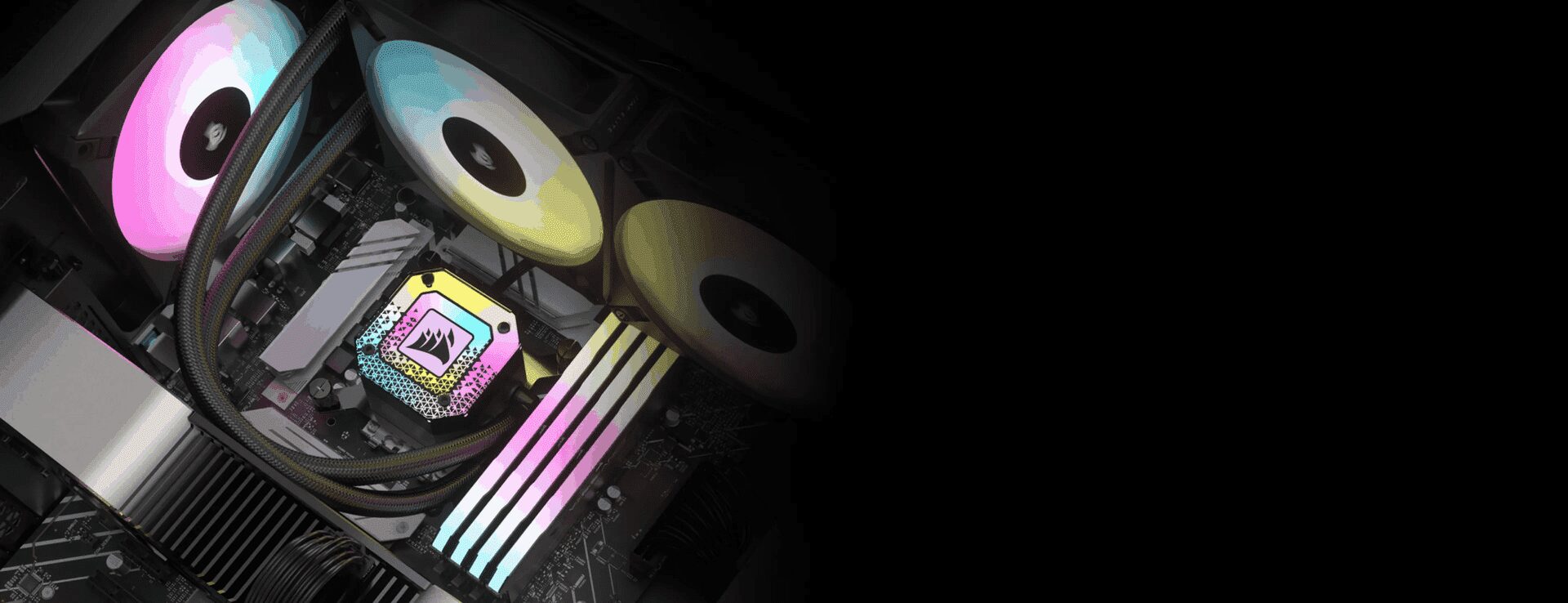 CORSAIR iCUE H100i ELITE CAPELLIX XT Liquid CPU Cooler (CW-9060068-WW) - 240mm radiator, 2x 120mm AF RGB ELITE PWM fans, ultra-bright CAPELLIX LEDs 15 Panel2 background iCUE H150i ELITE CAPELLIX XT