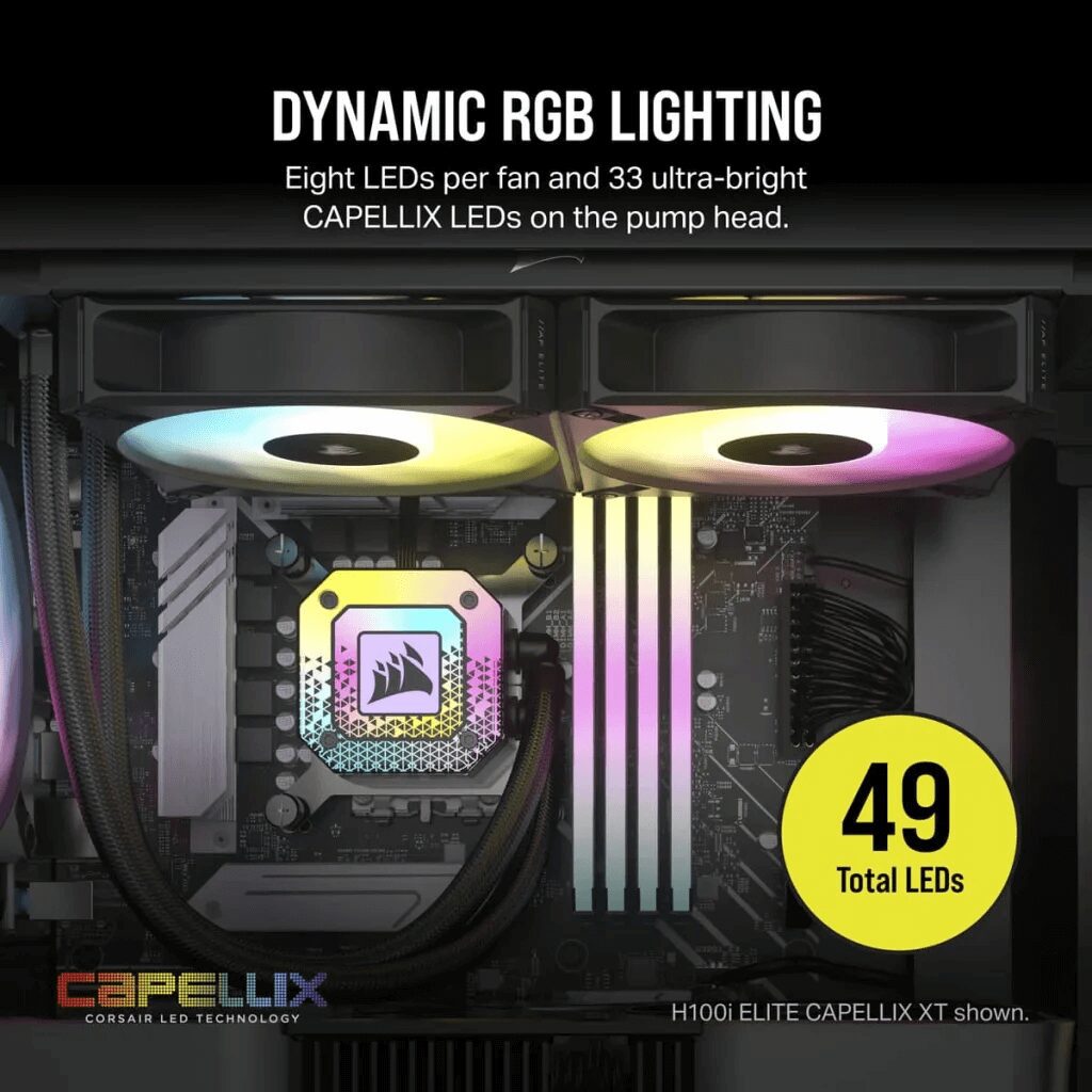 CORSAIR iCUE H100i ELITE CAPELLIX XT Liquid CPU Cooler (CW-9060068-WW) - 240mm radiator, 2x 120mm AF RGB ELITE PWM fans, ultra-bright CAPELLIX LEDs 42 iCUE H115i ELITE CAPELLIX XT 6