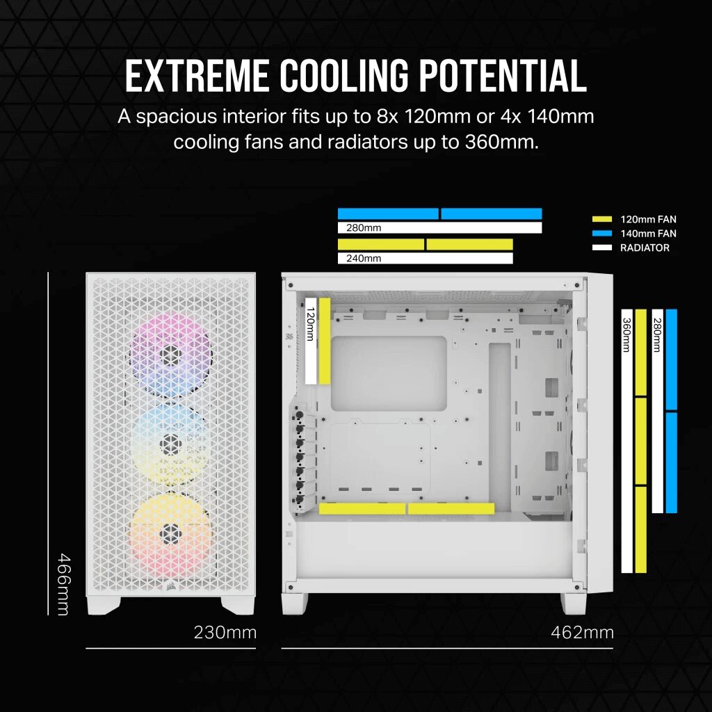 CORSAIR 3000D RGB AIRFLOW Mid-Tower PC Case - White, 3x CORSAIR AR120 RGB fans includes 42 3000D RGB AIRFLOW WHITE Artboard03 AA