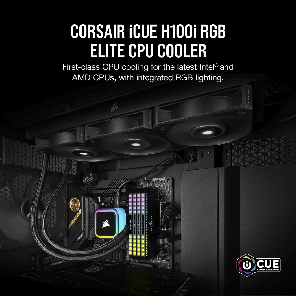 CORSAIR iCUE H100i RGB ELITE Liquid CPU Cooler (CW-9060058-WW) - 240mm radiator, 2x 120mm AF RGB ELITE PWM fans 35 H100i RGB ELITE 02