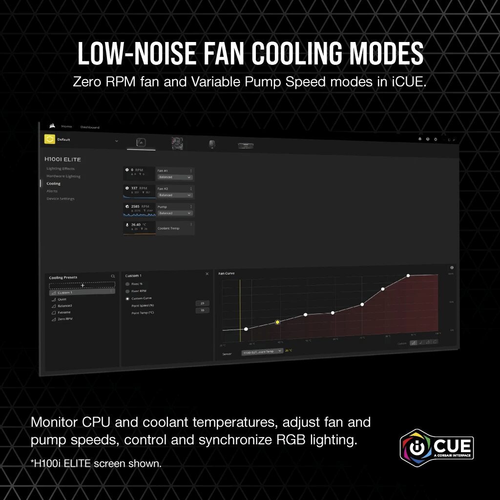 CORSAIR iCUE H100i RGB ELITE Liquid CPU Cooler (CW-9060058-WW) - 240mm radiator, 2x 120mm AF RGB ELITE PWM fans 38 H100i RGB ELITE 05