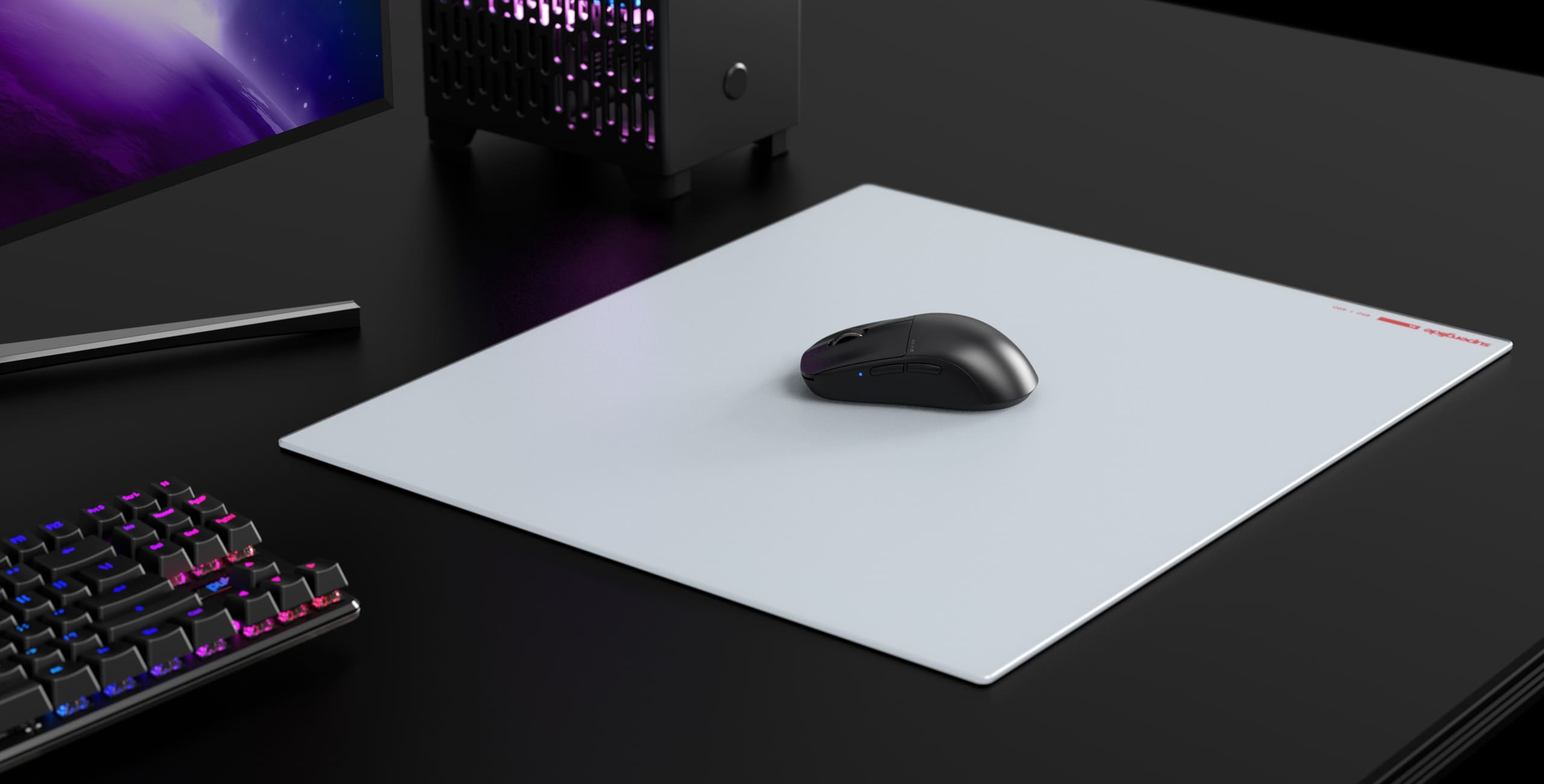 Pulsar Superglide Glass Mousepad White on the desk