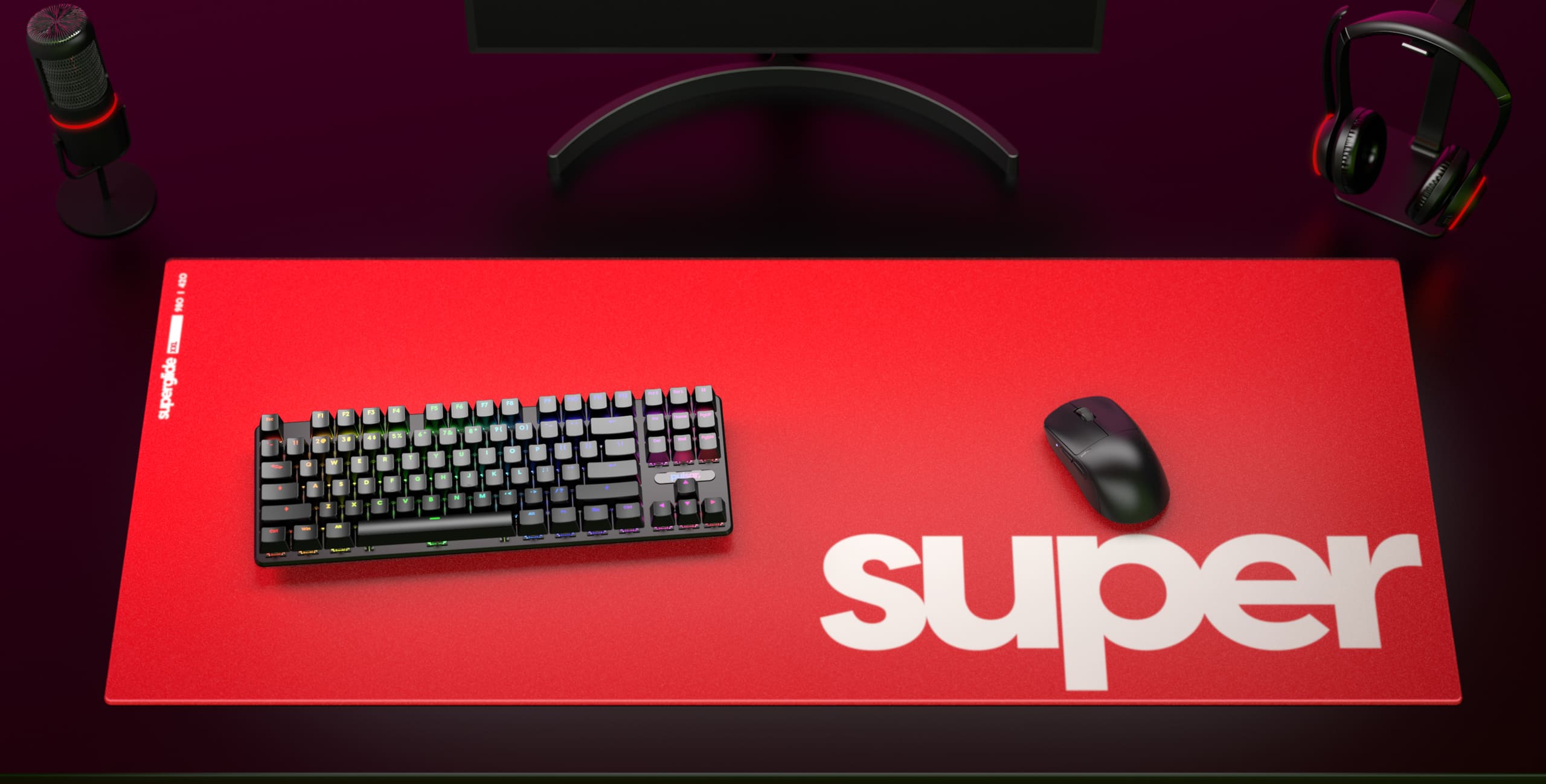 Pulsar Superglide Glass Mousepad XXL Reddesk setup