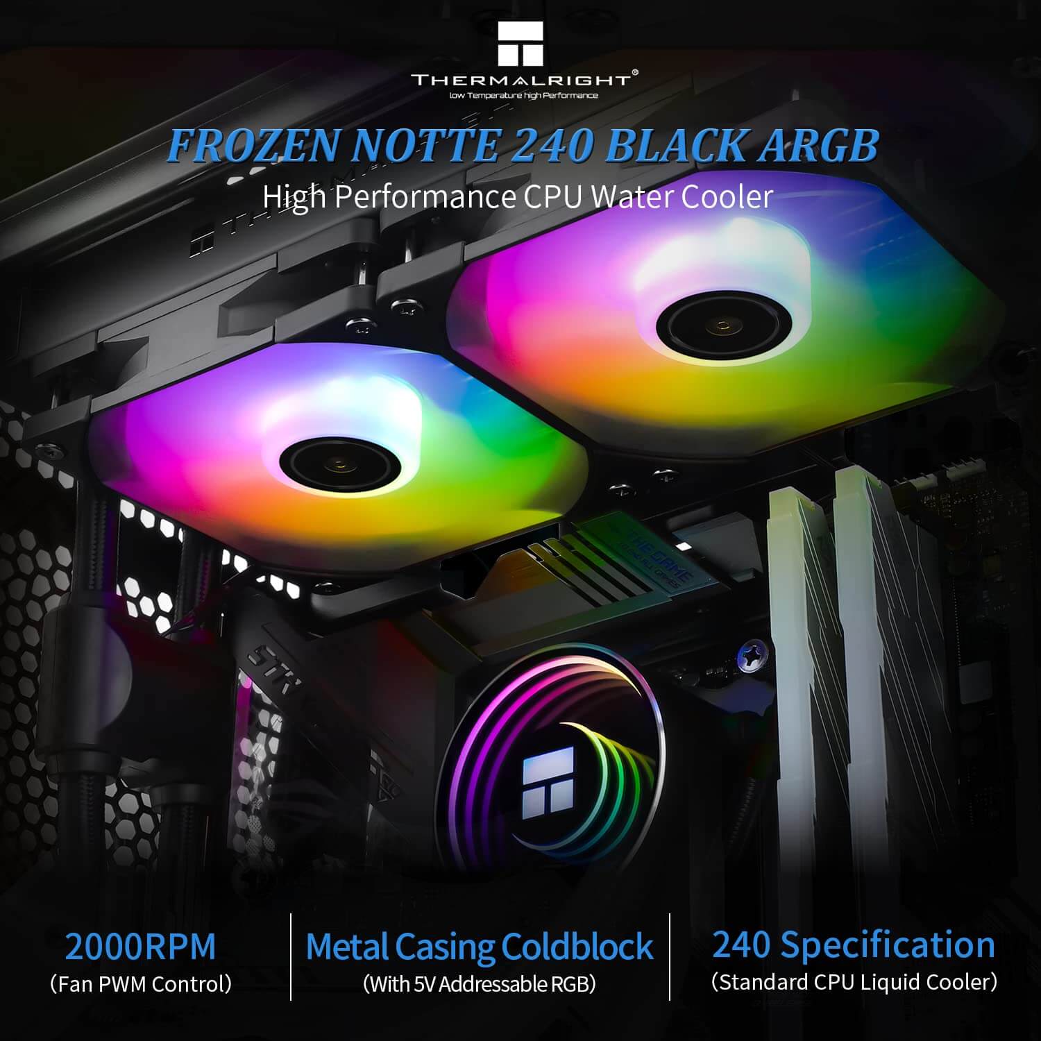THERMALRIGHT Frozen Notte Black 240 ARGB AIO Liquid CPU Cooler - Black, 240mm Radiator, ARGB, AM5-LGA1700 compatible 23 THERMALRIGHT Frozen Notte Black 240 ARGB Page mobile 3