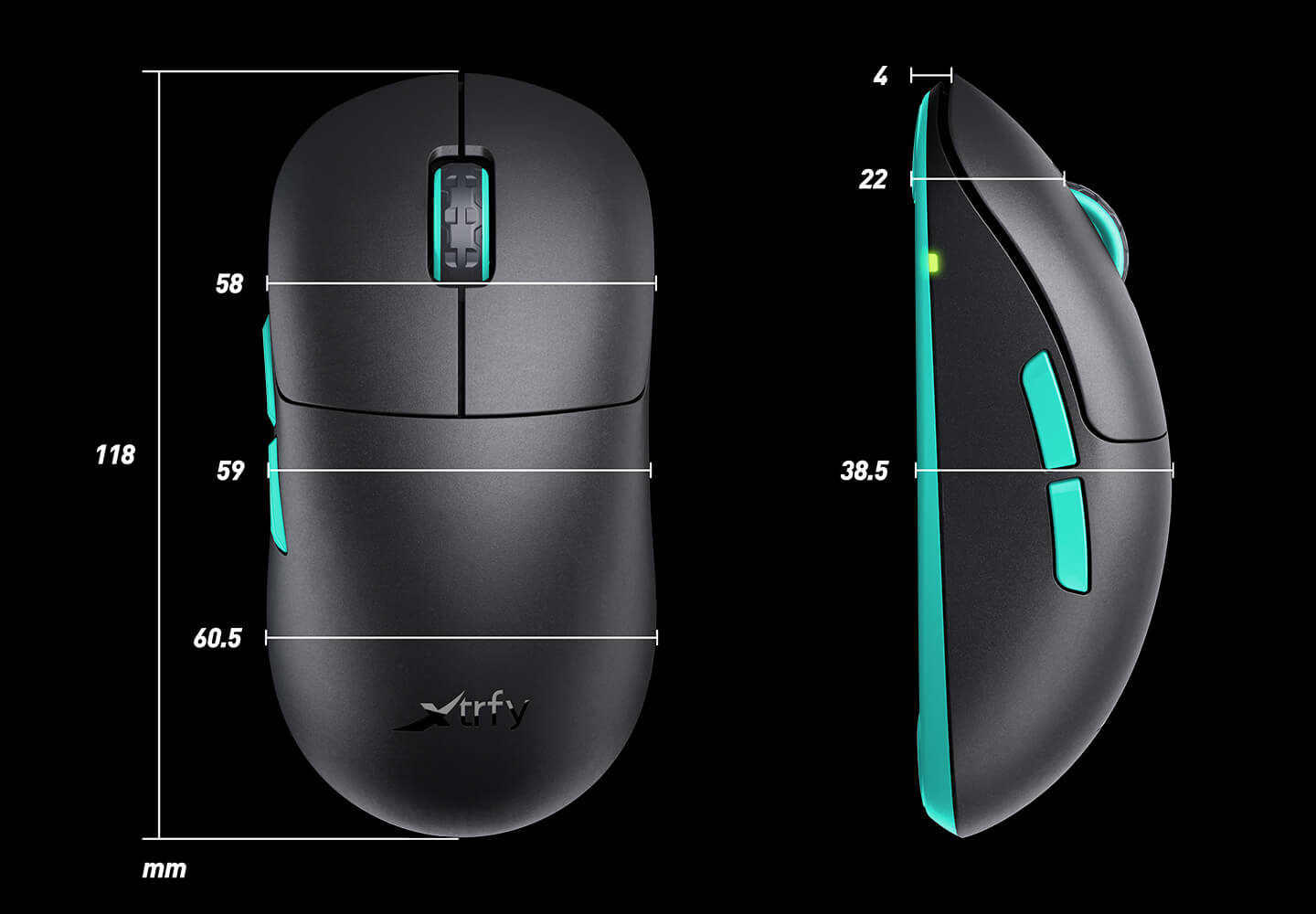 Xtrfy M8 WirelessBlack Gaming Mouse size