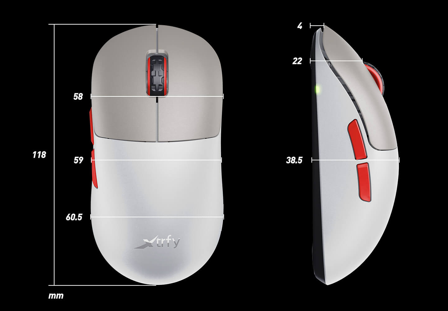 Xtrfy M8 WirelessRetro Gaming Mouse size