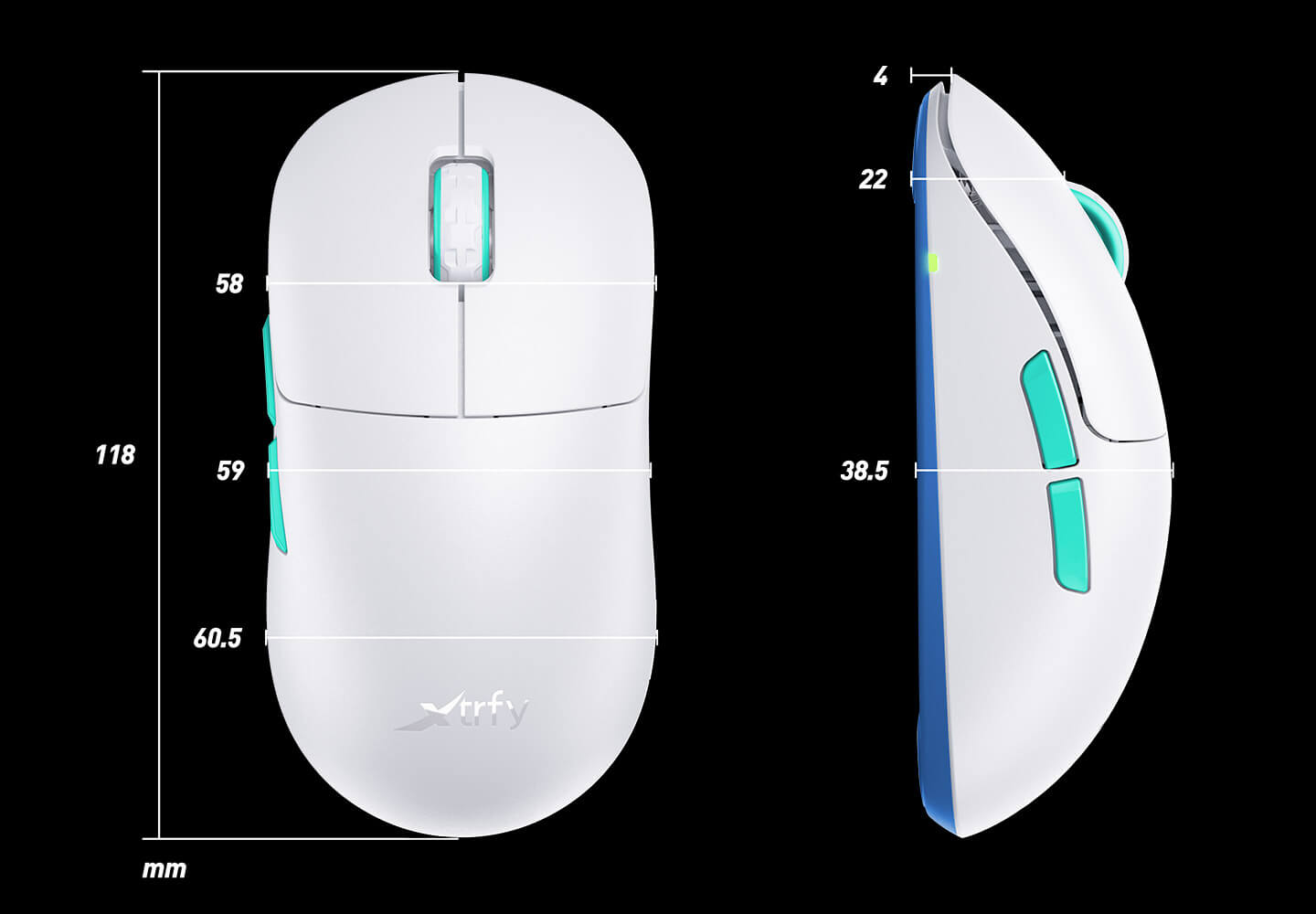 Xtrfy M8 WirelessWhite Gaming Mouse size