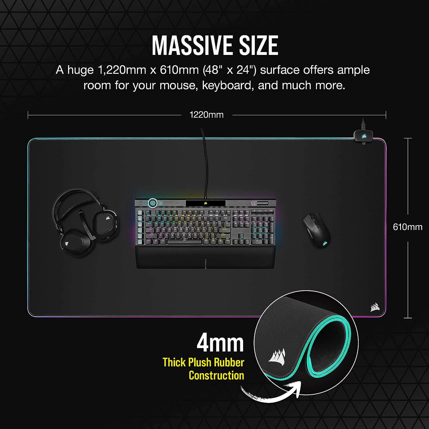 Corsair MM700 RGB Extended 3XL Gaming Mouse Pad - Extended 3XL (1220mm x 610mm x 4mm) 35 Corsair MM700 RGB Extended 3XL Fabric Gaming Mouse Mat Page mobile 4