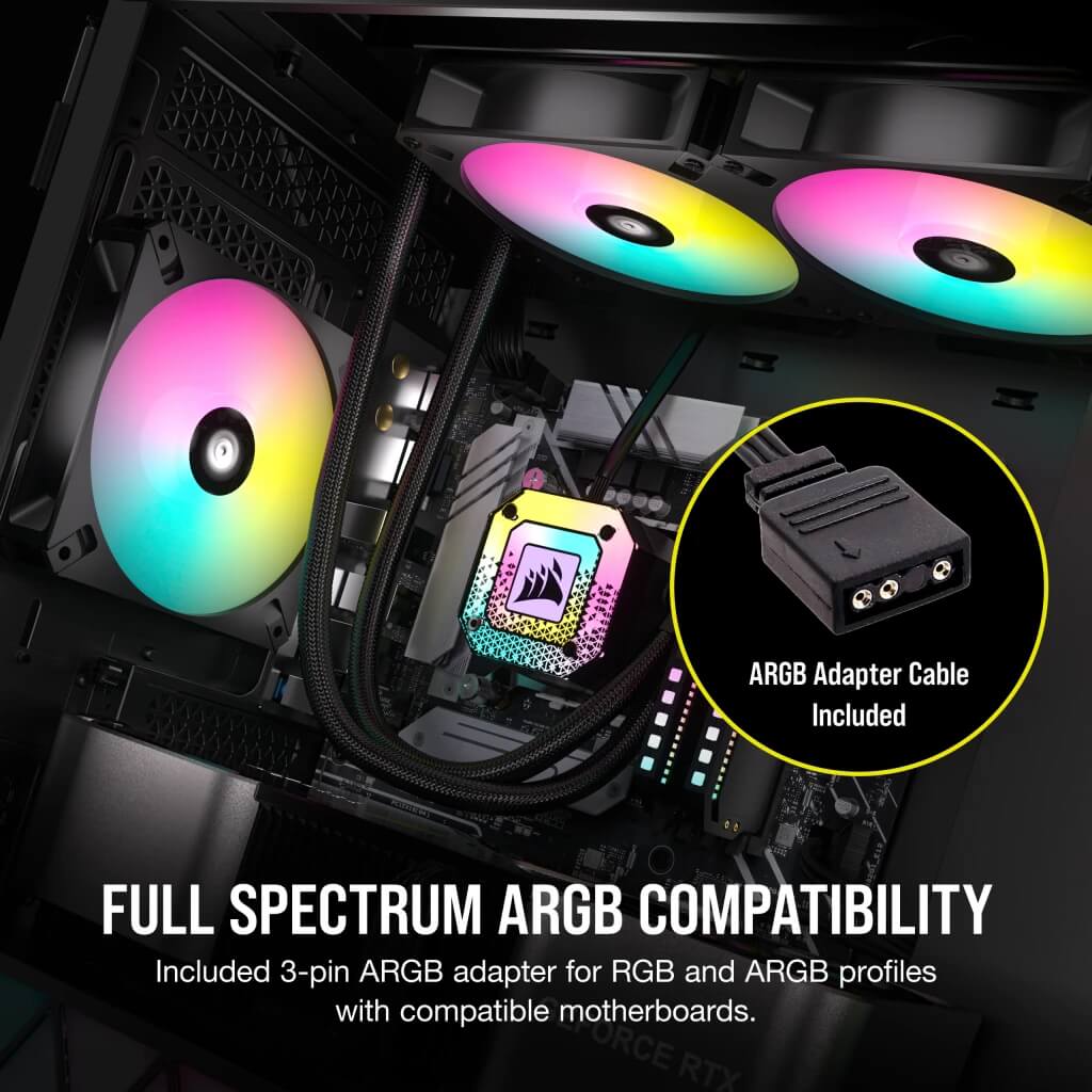 CORSAIR iCUE AR120 Digital RGB Single Pack Black Fan (CO-9050166-WW) - 1x iCUE to ARGB Adapter Cable included, 1x120mm 1850RPM Static Pressure RGB Fan 24 AR120 RGB BLK 04