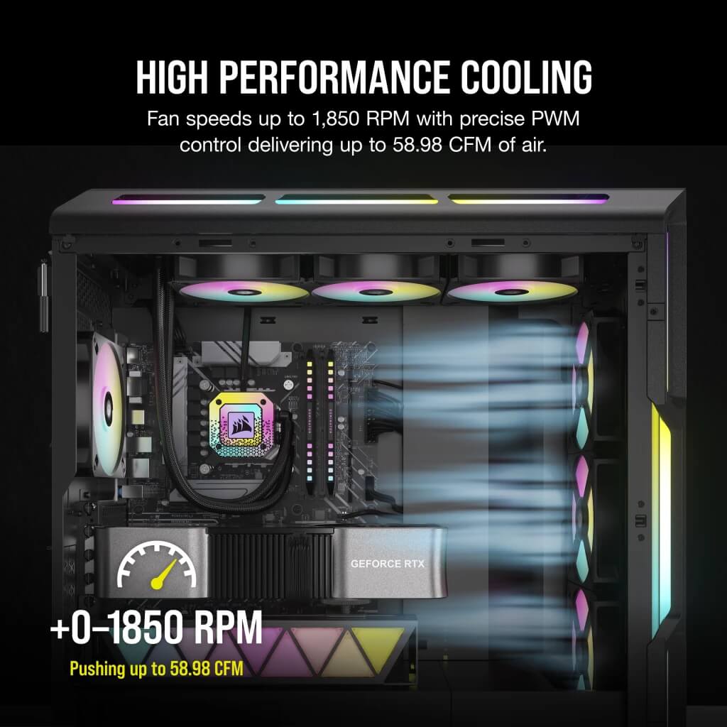 CORSAIR iCUE AR120 Digital RGB Single Pack Black Fan (CO-9050166-WW) - 1x iCUE to ARGB Adapter Cable included, 1x120mm 1850RPM Static Pressure RGB Fan 25 AR120 RGB BLK 05
